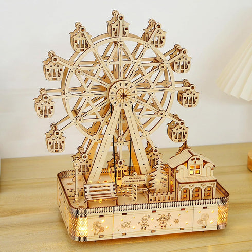 3D Wooden Puzzle for Adults, DIY Ferris Wheel Model Kit with Music Box for Creative Assembly