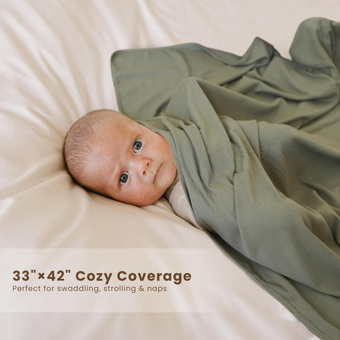 2 Pack, Cozy 33x42 Inch Konssy Knit Baby Blanket Soft Ribbed Swaddle Receiving Blankets for Boys & Girls, Lightweight
