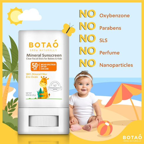 Baby Mineral Sunscreen Stick, 100% Zinc Oxide SPF 50+, Water Resistant for Sensitive Skin