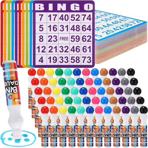 Crtiin Assorted Colors of Bingo Game Cards and Daubers Set Includes Bingo