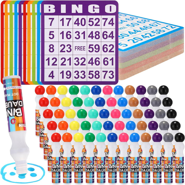 Crtiin Assorted Colors of Bingo Game Cards and Daubers Set Includes Bingo