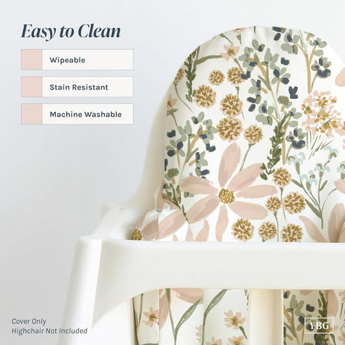 Yeah Baby Goods Wipeable Cushion Cover (Daisy Dreams) - Compatible with The IKEA Antilop Highchair - Soft, Waterproof