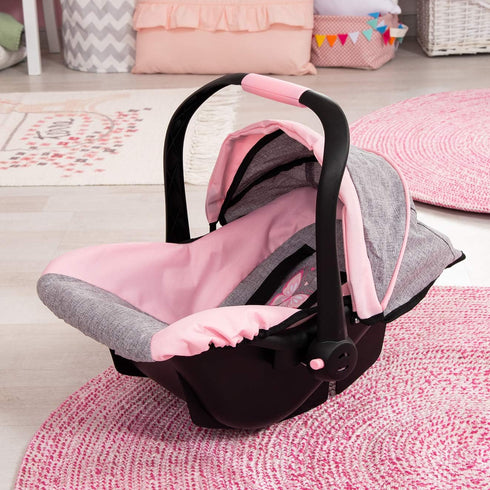 67933AA 18" Bayer Design Toy, Car Seat Easy Go for Neo Vario Pram with Cover, Doll Accessories, Pink, Grey