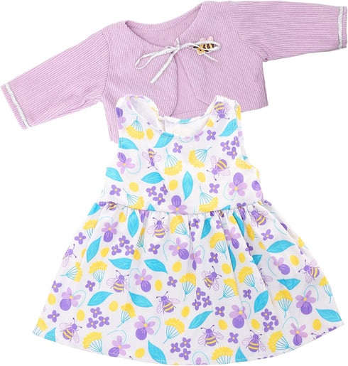 14-16 Inch 2-Piece Set Baby Doll Clothes for Baby Dolls Cute Handmade Purple bee Dress with Purple a Coat