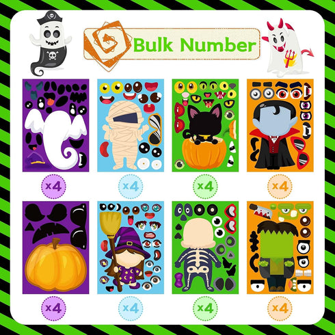32PCS Halloween Stickers for Kids, Make a Face Stickers, Jack-O-Lantern Cute Arts and Crafts