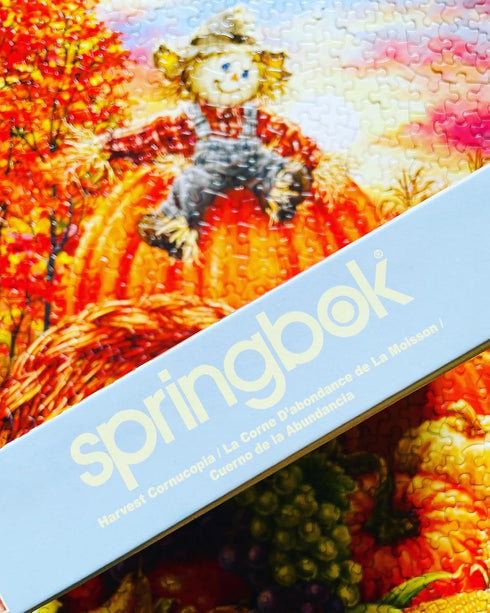 Springbok Harvest Cornucopia 500 Piece Jigsaw Puzzle with Colorful Thanksgiving Illustration