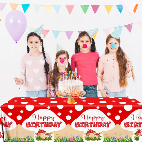 Dydamud 3PCS Mushroom Birthday Party Decorations, Mushroom Tablecloth Plastic Table Cloth for Mushroom Party