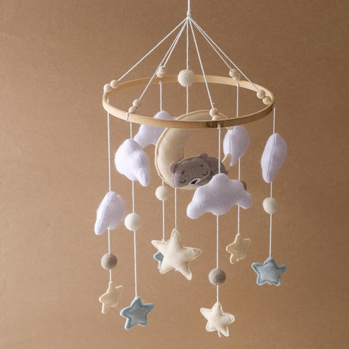 GOODMOM Felt Bear & Moon Crib Mobile Visual Stimulation & Motor Skill Development Toy for Infants, Gentle Rotation