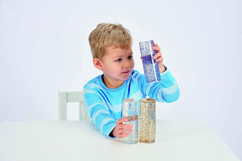 TickiT Sensory Glitter Storm - Set of 3 Calming Glitter Tubes in Blue, Silver, Gold for Stress Relief