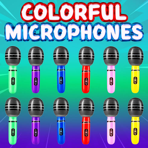 (Pack 12) 10-inch Inflatable Microphones for Parties - of Neon Colors Blow Up Microphone for Kids & Adults, Party