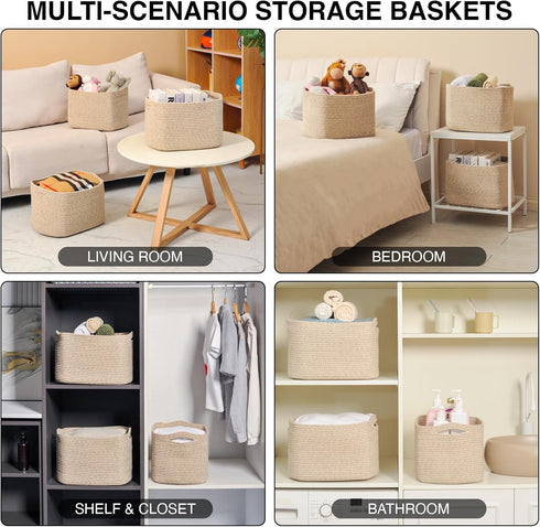 15"x11"x9.5", 3 Packs, ICERZCZ Decorative Storage Baskets for Organizing Shelves, Toy Basket for Nursery, Woven Cotton
