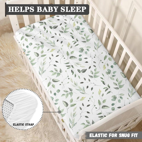 Winpema 28"x52" Floral Green Leaves Fitted Crib Sheet Plant Baby Crib Sheet Fit Standard Crib and Toddler Mattress,Crib