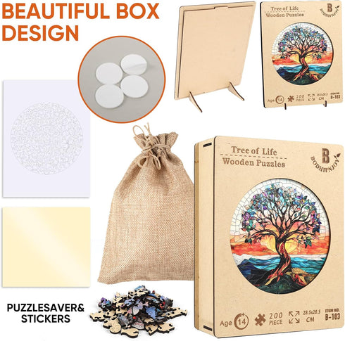 500 16.5 16.5 Bodhipnjoy Wooden Puzzles for Adults Pieces, Stained Glass Tree of Life Puzzle, Unique Shape Mosaic Tree