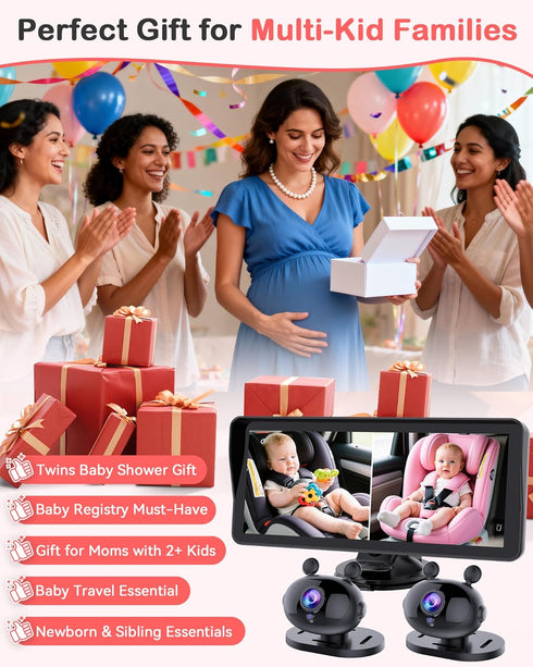 Wkzay 1080P 2-Kids: 6.9 Inch 2 5-Mins 360 HD Dual Baby Car Camera for Split Display with Night Vision Carseat Cameras