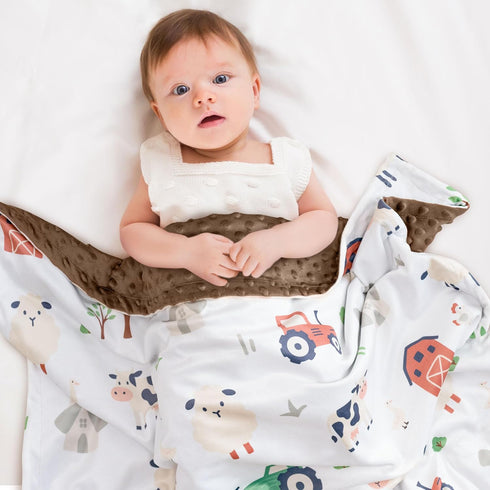 30x40 Inch Baby Blanket for Boys Girls, Soft Lightweight Minky Dot Blanket with Farm Animals, Double-Layer Dotted