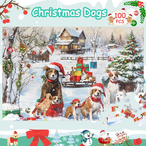 100 4-6 6-8 8-10, 4-8 3-5, Piece Christmas Puzzles for Kids Ages Christmas Dogs Jigsaw Puzzles for Ages Educational