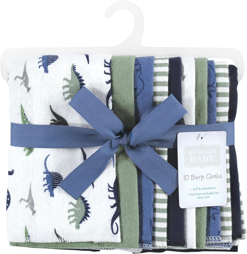 Hudson Baby Unisex Baby Cotton Flannel Burp Cloths, Blue Green Dino, One Size by Hudson Baby