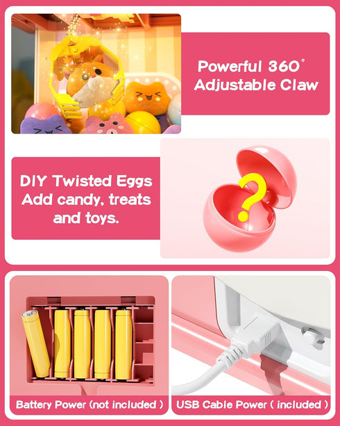 Claw Machine for Kids, Mini Vending Machine with Music, Electronic Prize Dispenser for Party Birthdays, Includes 45