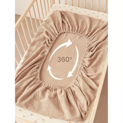 2 Pack, 52"x28" Konssy Muslin Crib Sheets for Boys, Soft Cotton Neutral Baby Sheets for Standard Crib Mattress (Camel