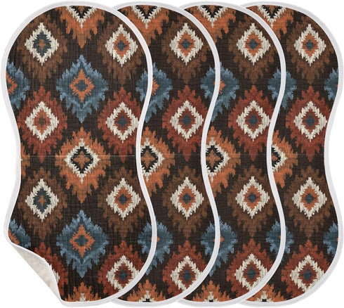 decor gift 4 Pack 22x11in Cotton Burp Cloths Muslin Breathable Rust Ikats Vector wash Cloth for Unisex Newborns