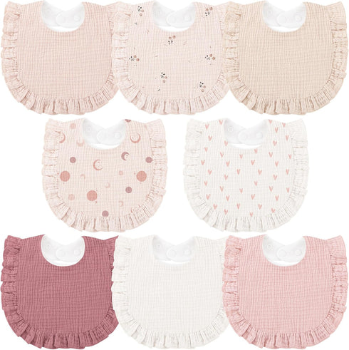 Bearmoss 8 Pack Muslin Baby Bibs for Drooling and Teething, Soft Bibs