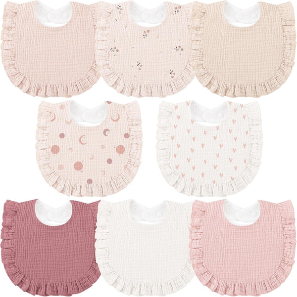 Bearmoss 8 Pack Muslin Baby Bibs for Drooling and Teething, Soft Bibs