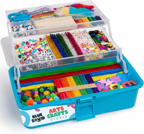 Blue Squid Arts & Crafts Box (Blue)- 2800+ pcs Deluxe Craft Supplies
