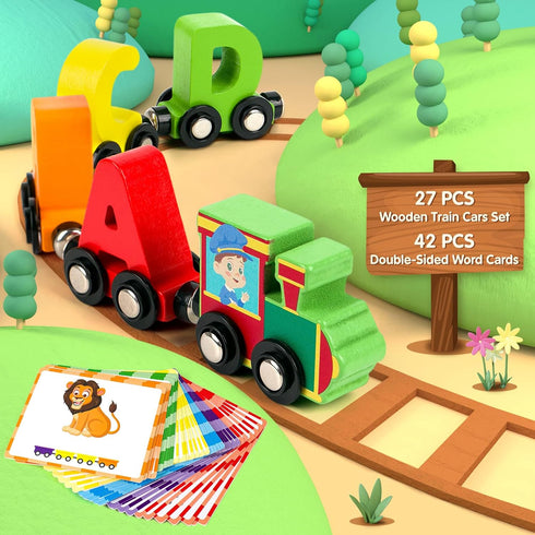 27 Sets 42 1 1 3 4 5 6 7 Vanmor PCS Magnetic Wooden Alphabet Train | ABC Letter Learning Toy Trains with PCS Flash