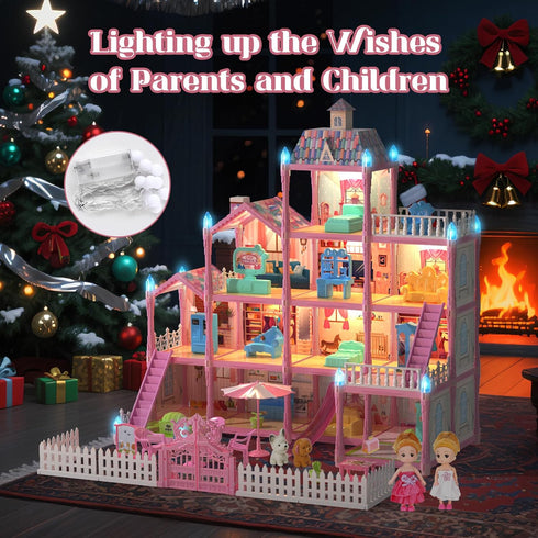 randhar 3 4 -13 7 Sets 3 4 5 6 7 8+ Doll House for Girls with Lights, Dolls, Floors Rooms, of Furniture