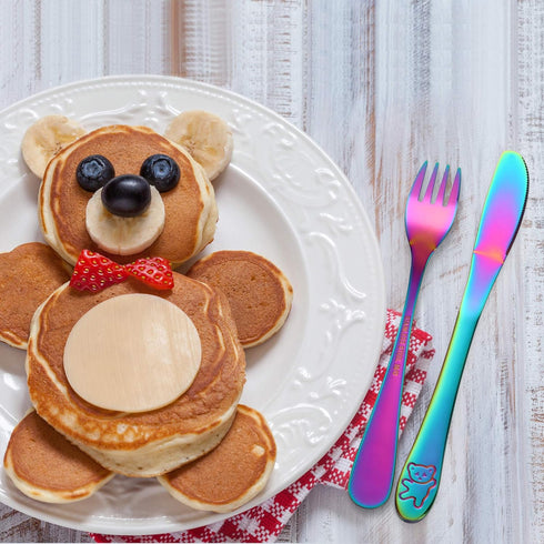 Poylim Kids Silverware, Stainless Steel Children Flatware Set of 2, Toddler Utensils, Rainbow