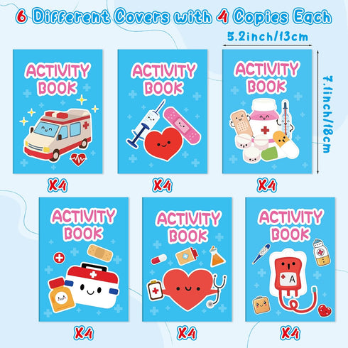 24Pcs Set Bulk Medical Activity Books for Kids - Medical Mini Games Coloring Book Doctor Nurse Theme Coloring Booklet