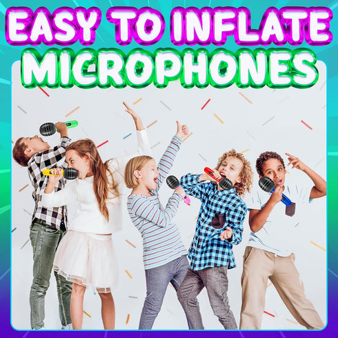 (Pack 12) 10-inch Inflatable Microphones for Parties - of Neon Colors Blow Up Microphone for Kids & Adults, Party