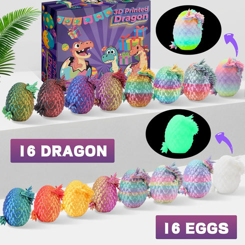 Apear1 16 3D 3D 3D Set (16 Pcs Printed Dragon Eggs with Dragon Inside, Mini Dragon Egg Fidget Toy Articulated Crystal