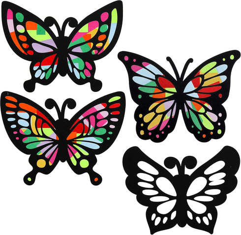 Outus 24 Sets 60 Butterfly Suncatchers Crafts Kit Butterfly Shaped Suncatchers with Pcs Colored Paper Stained Glass