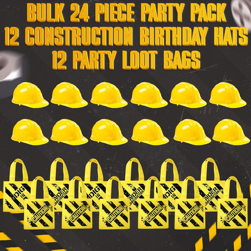 (24 Pack) (12) (12) Bedwina Construction Themed Party Supplies - Construction Party Favors Hat & Mini Tote Bag Supplies