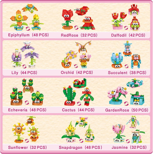 36 Packs Set, Set, IMCUAMK Valentines Party Favors Building Blocks, Ideal for Kids Classroom Exchange, Flower Bouquets