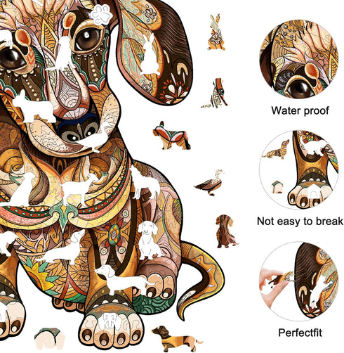 KAAYEE Wooden Jigsaw Puzzles - Dachshund Unique Shape Advanced Animal Puzzle, Best Gift for Family, 200pcs