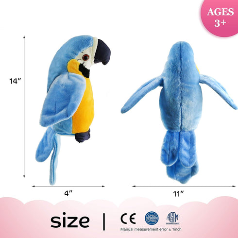 Houwsbaby 9'' Blue Electronic Musical Talking Parrot Plush Toy - Interactive Toy, Recording Stuffed Animal for Kid Girl