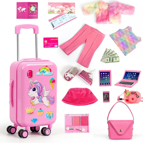 18 inch Set(No WONDOLL American Doll Clothes and Accessories Girl-Travel Suitcase Luggage, Clothes and Shoes, Bag