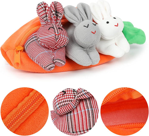 ZZXIAOJIE Easter Hide-and-Seek Bunnies in Carrot Pouch,Three Bunnies in a Carrot Purse,Carrot Plush Toy,Plush Stuffed