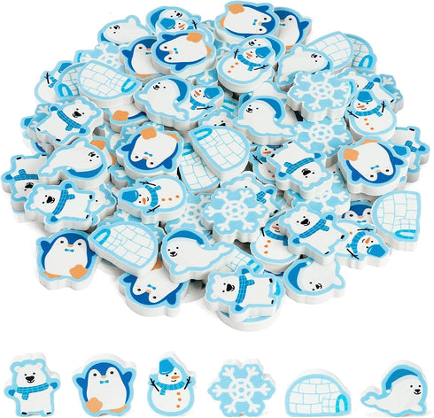 Haooryx 60Pcs Polar Animals Mini Erasers, Bulk Novelty Pencil Erasers, 3D Desk Puzzle for Classroom Prizes