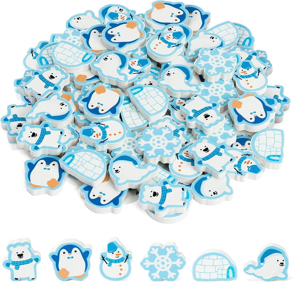 Haooryx 60Pcs Polar Animals Mini Erasers, Bulk Novelty Pencil Erasers, 3D Desk Puzzle for Classroom Prizes