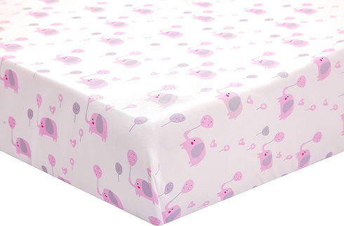 Set 3 Set La Premura Baby Crib Bedding for Girls, Pink Elephant & Love Balloons Piece Standard Size Nursery Crib