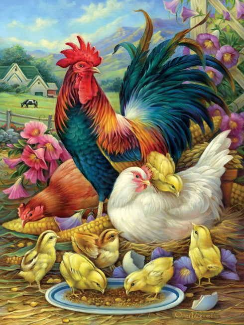 Bits and Pieces 1000 Piece Jigsaw Puzzle - Chicken Yard, 20" x 27", Farm Feeding Chickens by Oleg Gavrilov