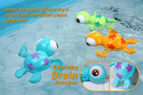 Swimming 18M+ (3pcs) DUCKBOXX XX Wind-up Sea Turtles Bath Toy, No Battery Mold-Free Anti-Rust Interactive Montessori