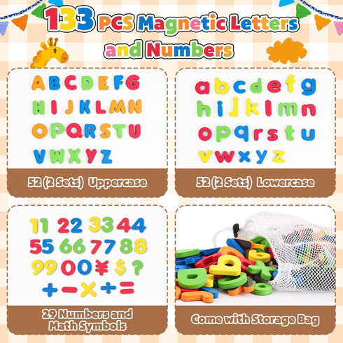 GINMIC Magnetic Letters and Numbers with Magnet Board, Alphabet ABC Magnets, Learning & Educational Toys - Uppercase
