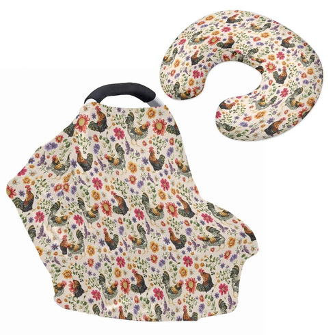 Sarogrorin Floral Chickens Baby Car Seat Cover Stretchy Carrier Covers for Stroller/Shopping Cart