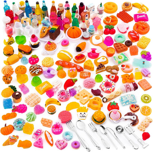 FFNIU 160 Pcs Mini Food Toys, Miniature Food Drinks Bottles for Doll Kitchen