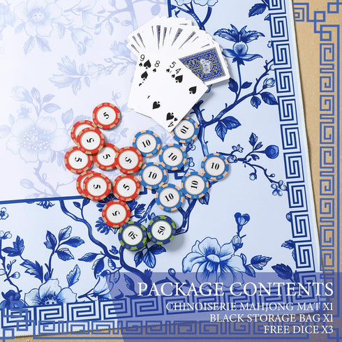 Sonwyoung 1 31.5" 31.5" Chinoiserie Mahjong Mat with Carrying Bag x Blue and White Rubber Anti Slip and Noise Reduction