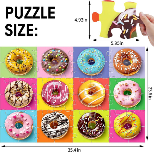 Kids,48 3-5,Children 4-8 Jumbo Floor Puzzle for Piece Colorful Donuts Jigsaw Puzzles,Learning Educational Toys